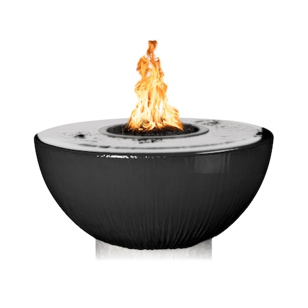 The Outdoor Plus 38 Round Sedona Fire, Water Bowl, GFRC Concrete, Black, Low Voltage Electronic Ignition, Liquid Propane OPT-38FW360E12V-BLK-LP
